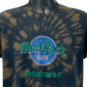 Vintage 90s Hard Rock Cafe Washington DC T Shirt Tie Dye Black Tee Mens L Large